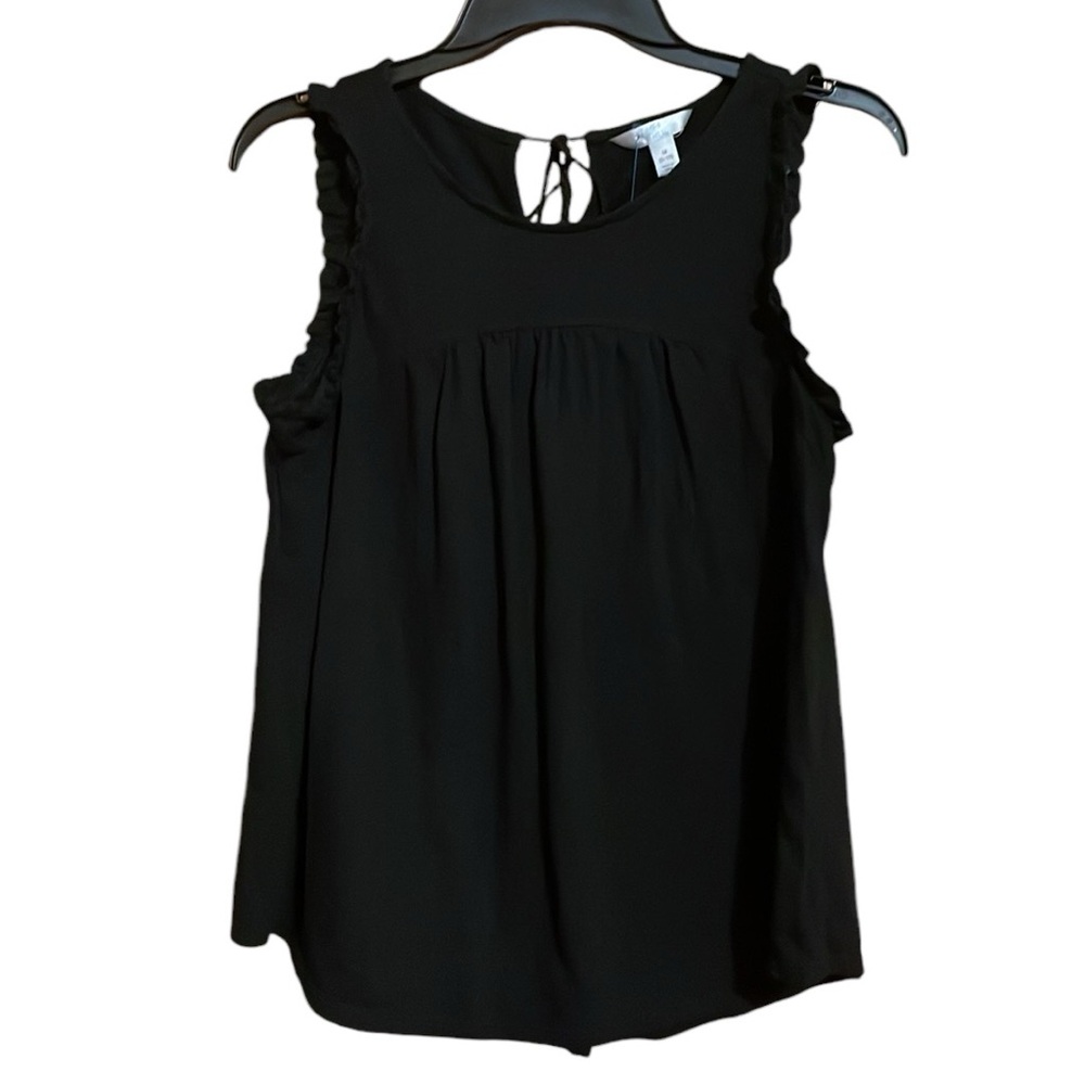 •TIME AND TRU•RUFFLE SLEEVE PEPLUM BACK AND KEYHOLE TASSEL TIE TANK TOP  MEDIUM